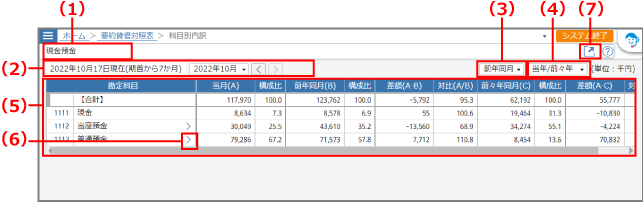［科目別内訳］画面