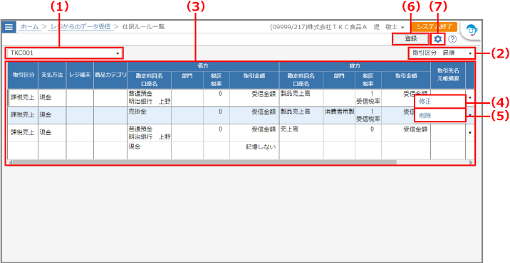 ［仕訳ルール一覧］画面